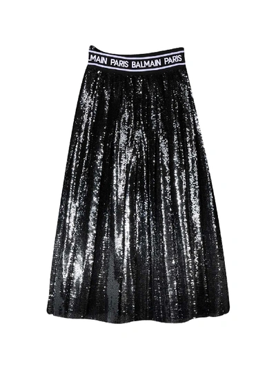 Shop Balmain Black Teen Paillettes Skirt In Nera