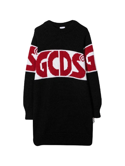 Gcds Mini Black Sweater For Kids With Red Logo In Nero