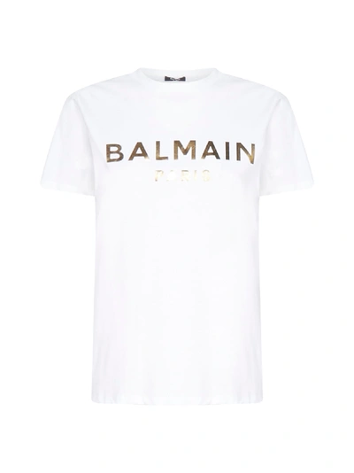 Shop Balmain Short Sleeve T-shirt In Blanc Or