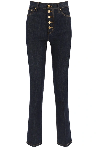 Shop Tory Burch Jeans With Logo Buttons In Resin Rinse (blue)