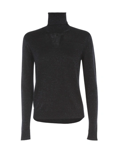 Shop Nuur Vanise` Lurex High Neck Wool Sweater In Navy