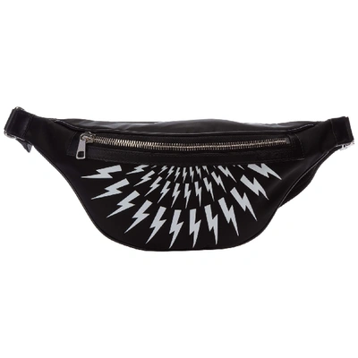 Shop Neil Barrett Thunderbolt Fair-isle Bum Bag In Nero