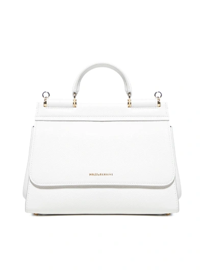 Shop Dolce & Gabbana Sicily Soft Small Leather Bag In Bianco Ottico