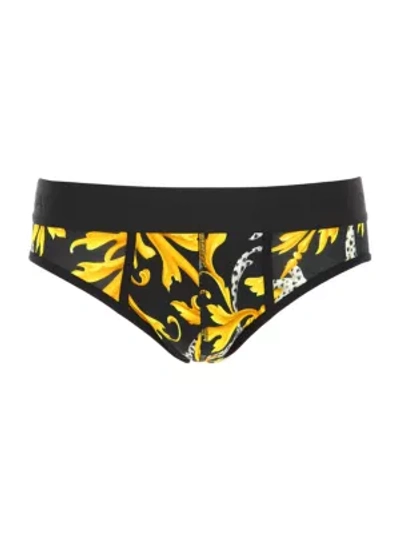 Shop Versace Men's Baroque-print Briefs In Black Multi