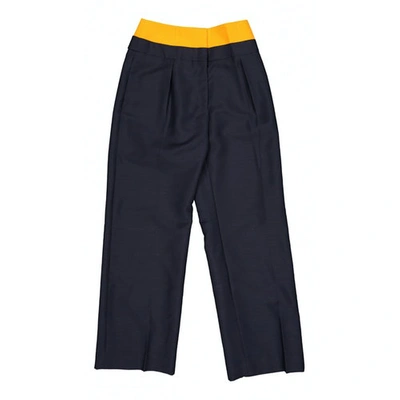 Pre-owned Dior Wool Straight Trousers In Navy