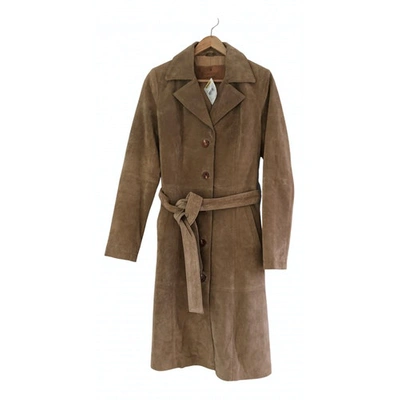 Pre-owned Goosecraft Leather Trench Coat In Brown