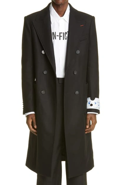 Shop Off-white Double Breasted Wool Blend Coat In Black White