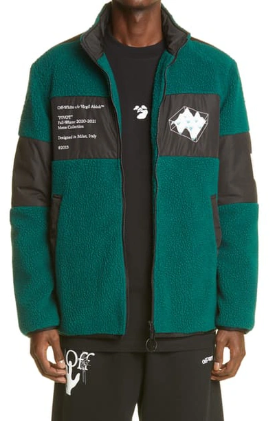 Shop Off-white Pivot Graphic Fleece Jacket In Dark Green White
