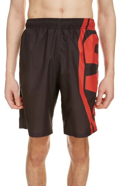 Shop Givenchy Logo Bermuda Swim Trunks In Black/ Red