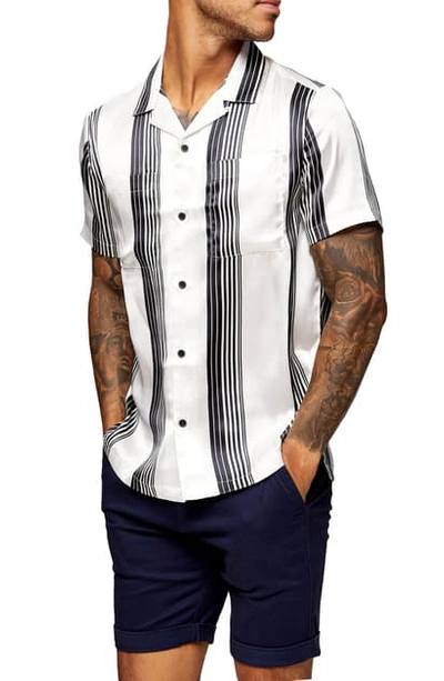 Shop Topman Satin Stripe Short Sleeve Button-up Shirt In White
