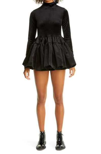Shop Shushu-tong Long Sleeve Velvet Minidress In Black