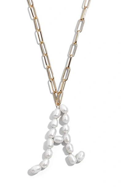 Shop Baublebar Blair Hera Genuine Pearl Initial Pendant Necklace In Pearl A