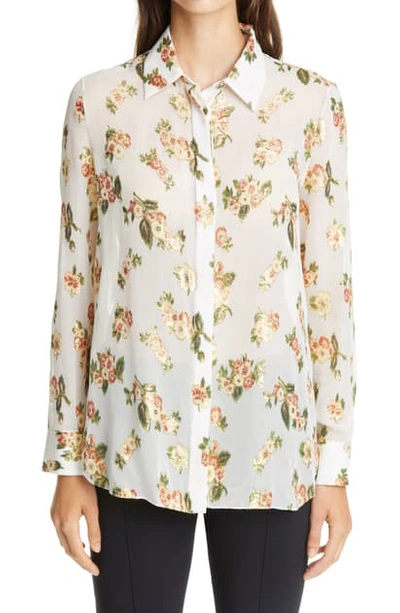 Shop Adam Lippes Metallic Floral Fil Coupe Silk Blend Blouse In Ivory Floral