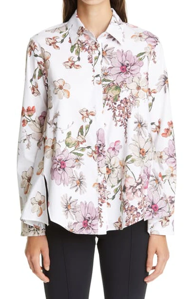 Shop Adam Lippes Floral Print Stretch Poplin Shirt In White Floral