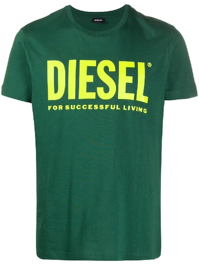 Shop Diesel T-diego-logo Cotton T-shirt In Green