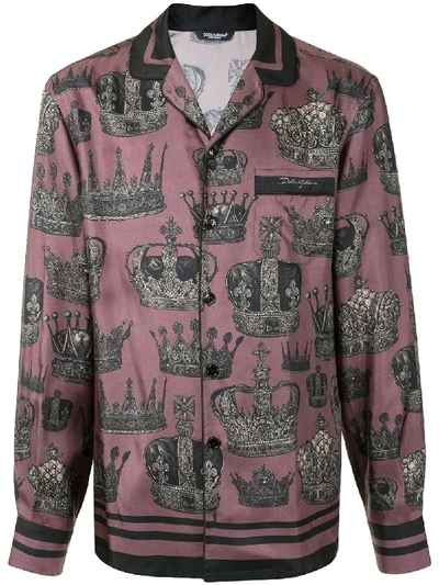 Shop Dolce & Gabbana Crown Print Pyjama Shirt In Purple