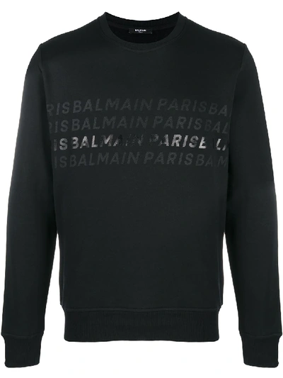 Shop Balmain Repeat Logo Sweatshirt In Black