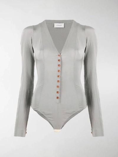 Shop Lemaire Long-sleeve Silk Bodysuit In Grey