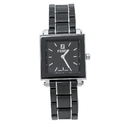 Pre-owned Fendi Black Ceramic And Stainless Steel Quadro 6200l Women's Wristwatch 25 Mm