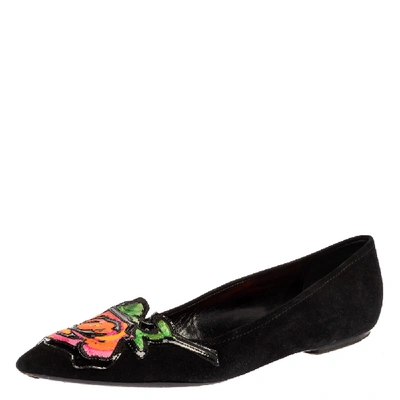 Pre-owned Louis Vuitton Limited Edition Black Suede Stephen Sprouse Rose Pointed Toe Ballet Flat Size 41