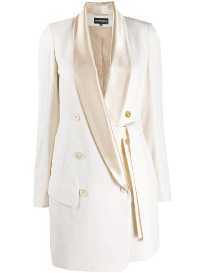 Shop Ann Demeulemeester Contrast Lapels Wrap Coat In White