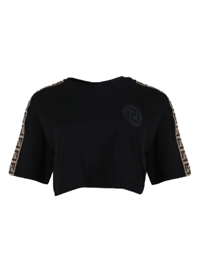 Shop Fendi Cropped Rama T-shirt In Black