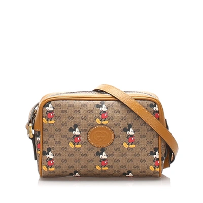 Shop Gucci Candy Gg Mickey Mouse Crossbody Bag In Brown