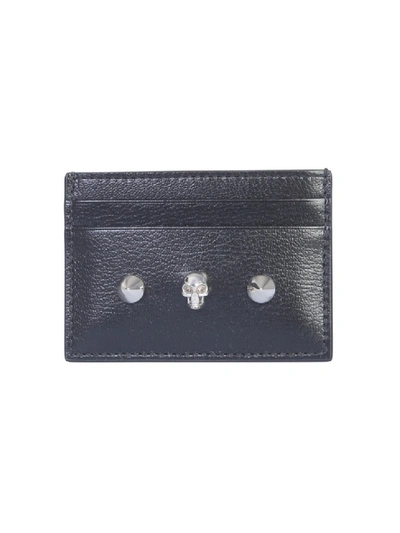 Shop Alexander Mcqueen Black Leather Card Holder In Grey