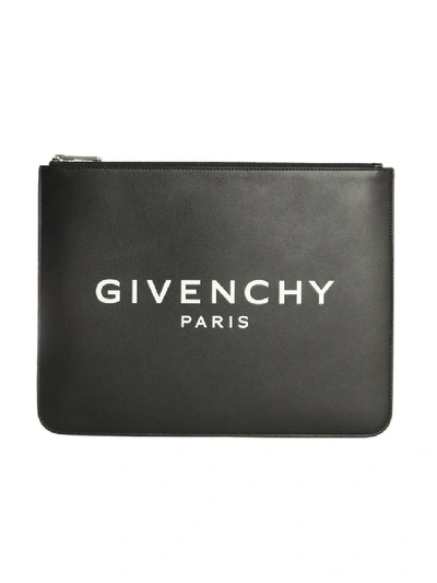 Shop Givenchy Black Leather Clutch In Grey