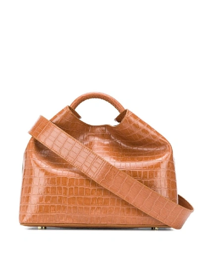 Shop Elleme Raisin Embossed Croc-effect Tote Bag In Brown