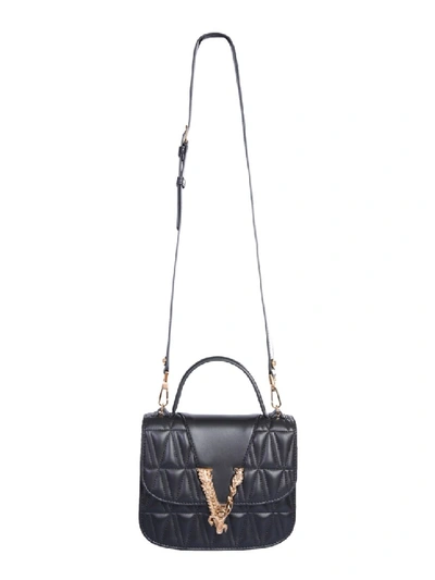 Shop Versace Virtus Black Leather Shoulder Bag