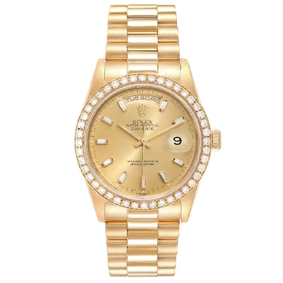 Shop Rolex President Day Date 36mm Yellow Gold Diamond Mens Watch 18348 In Not Applicable