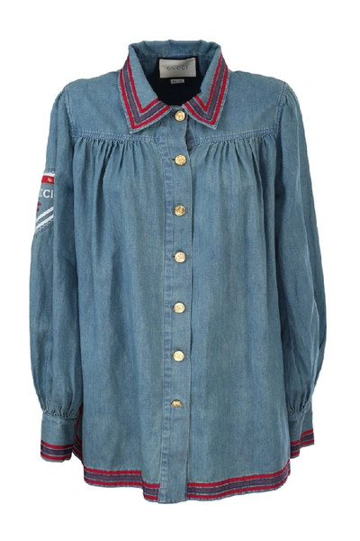 Shop Gucci Blue Cotton Shirt