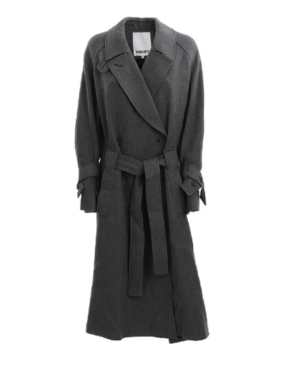 Shop Kenzo Grey Viscose Coat