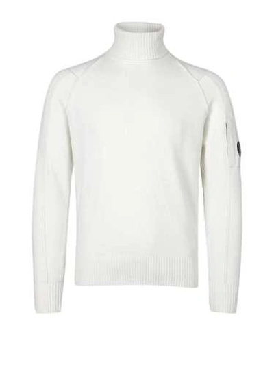 Shop C.p. Company White 'turtle Neck Lens' Sweater