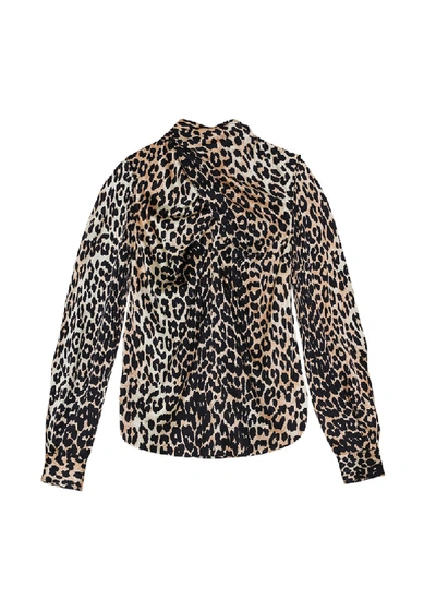Shop Ganni Leopard Silk Blouse In Brown