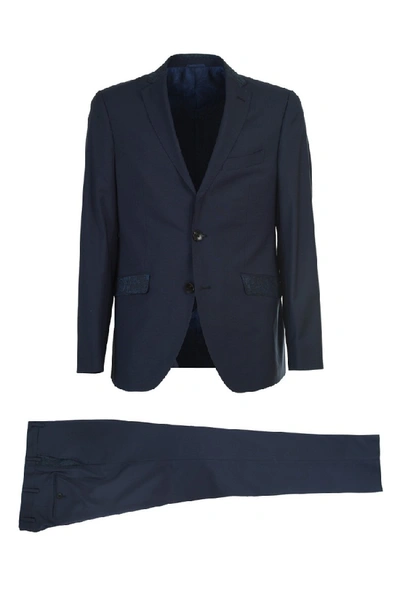 Shop Etro Blue Wool Suit