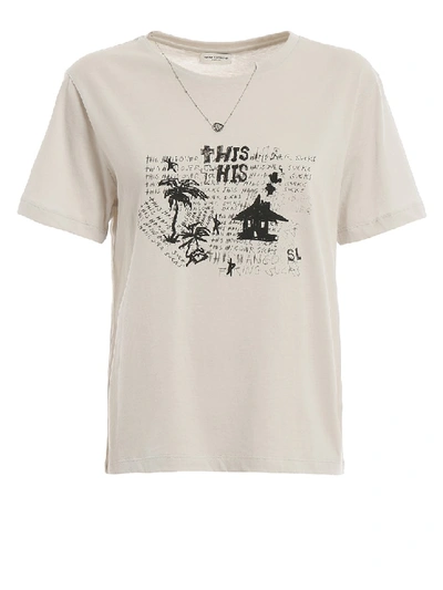Shop Saint Laurent White Cotton T-shirt In Grey