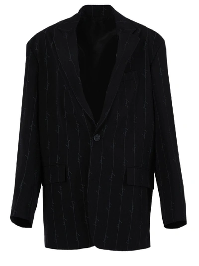 Shop Balenciaga Black Tailored Blazer Logo Print Jacket