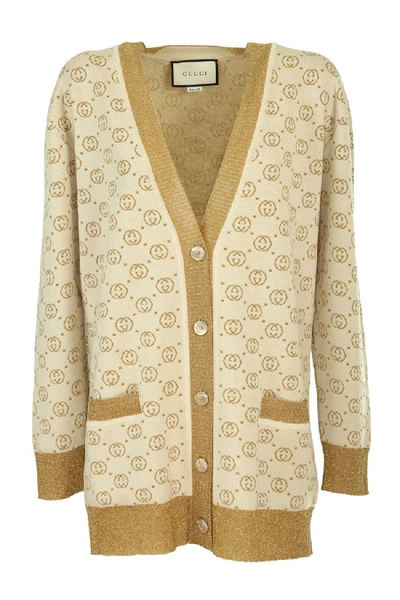 Shop Gucci Gg Beige Wool Cardigan In Brown
