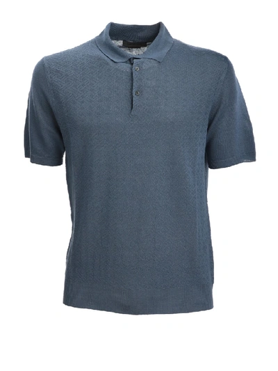 Shop Corneliani Blue Linen Polo Shirt