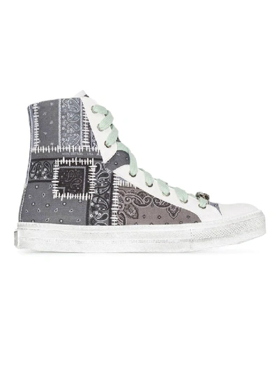 Shop Amiri Grey Cotton Hi Top Sneakers