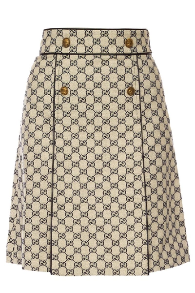 Shop Gucci Beige/blue Cotton Skirt In Neutrals