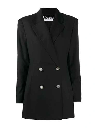 Shop Rotate Birger Christensen Double-breasted Blazer With Jewel Button In Black