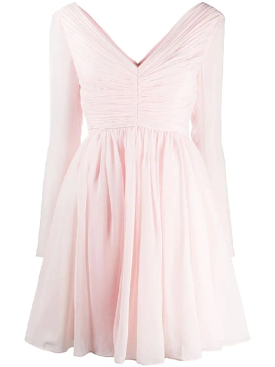 Shop Giambattista Valli Long-sleeve Flared Silk Dress In Pink