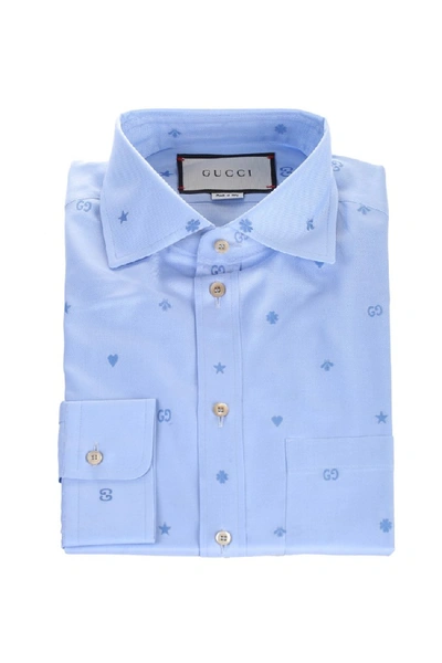 Shop Gucci Light Blue Cotton Shirt