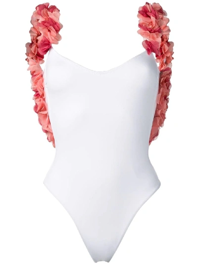 Shop La Reveche Floral Applique Swimsuit In White