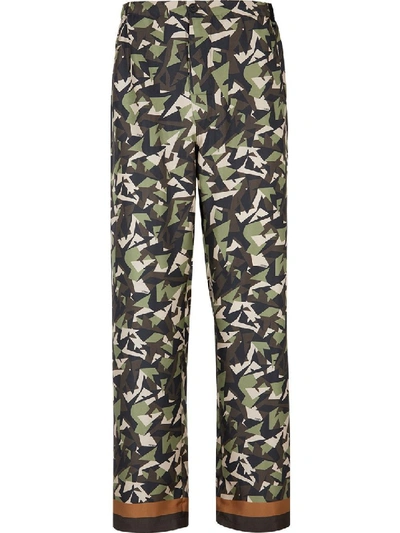 Shop Fendi Multi-tonal Forest Green Silk Pants In Grey