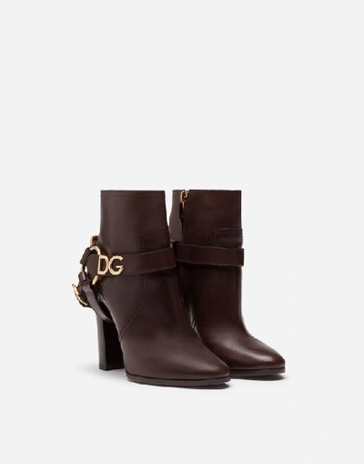Shop Dolce & Gabbana Ankle Boots In Cowhide With Dg Bracket Logo