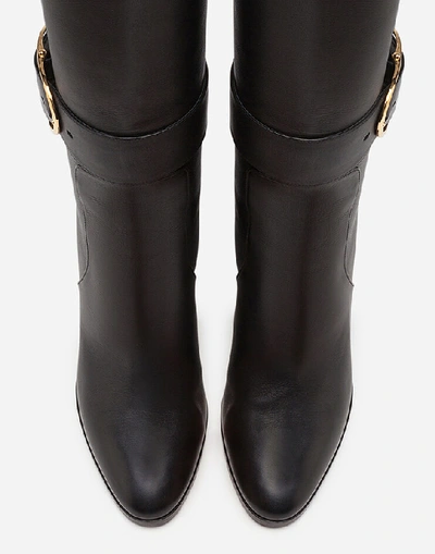 Shop Dolce & Gabbana Boots In Foulard Calfskin With Decorative Buckle In Black